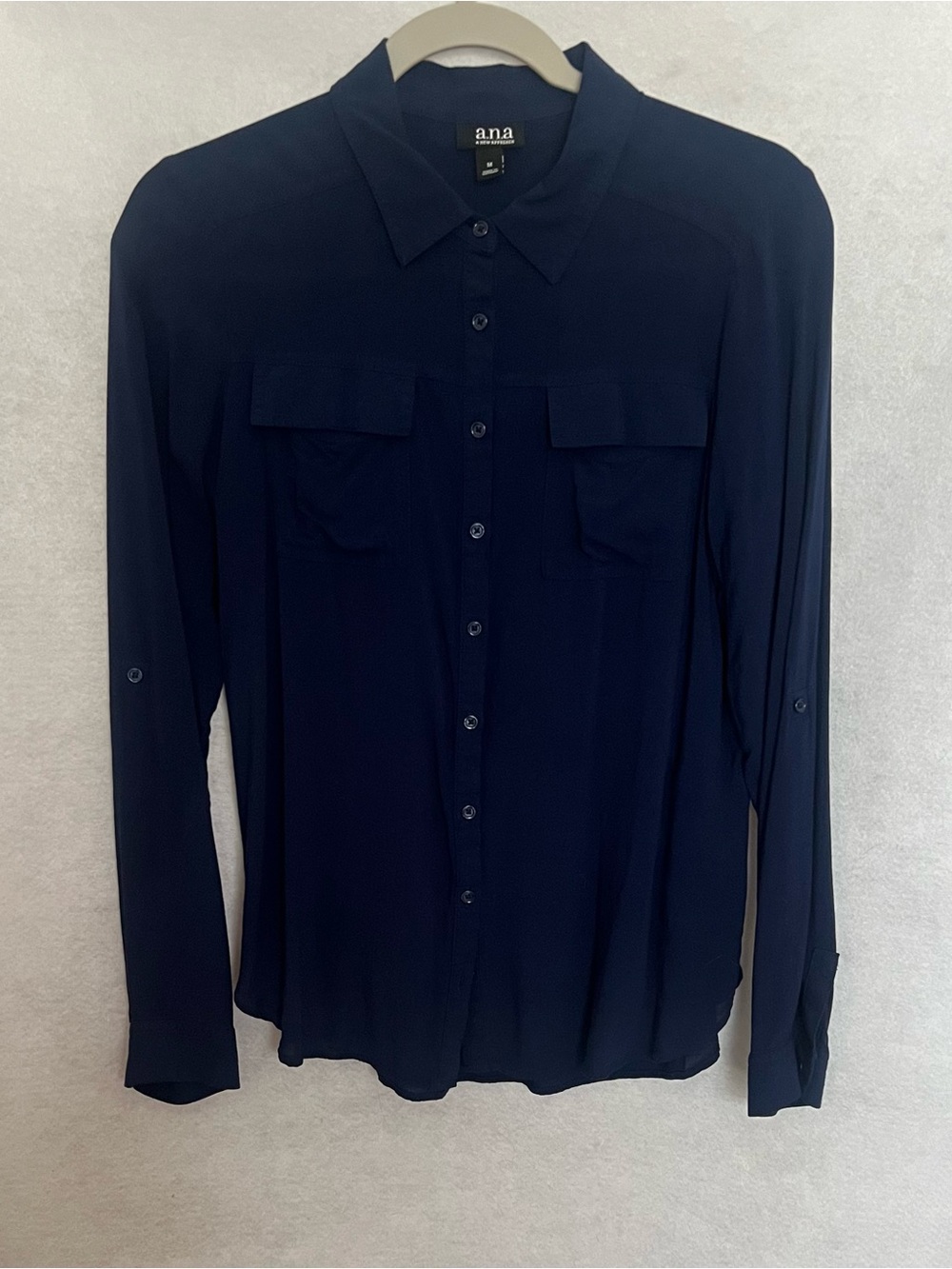 a.n.a Navy Long Sleeve Button-Up Top